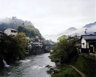 Yoshida River morning mist in Spring